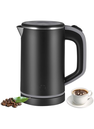 GraGra Small Electric Kettle, 304 Stainless Steel 0.8L Low Wattage Electric Travel Kettle, Portable Mini Electric Coffee Kettle, Compact Electric Travel Kettle for Travel, Home, Office (Black)