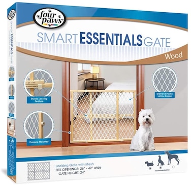 Four Paws Safety Gate Wood Frame w/Plastic Mesh 26-42" x 24