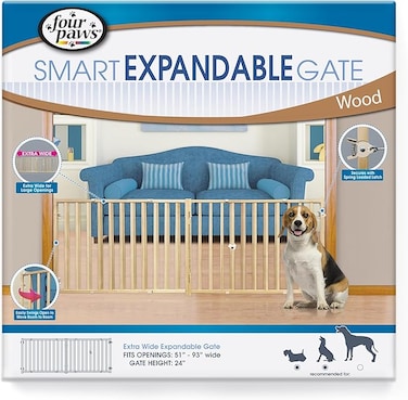 Four Paws Safety Gate Vertical Wood Slat Gate 53-96 x 24