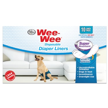 Four Paws Wee-Wee Wetness Indicator Diaper Super Absorbent Liners, 10 Pack 2.75 x 8.25 x 4.5