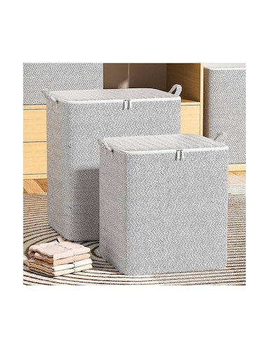 Fabric Storage Boxes, 2 Pcs Foldable Nonwoven Storage Bags with Zipper and Handles for Clothing Blanket Bedding, Large Capacity Washable Clothes Storage Bins for Closet Wardrobe (Grey, 220L)