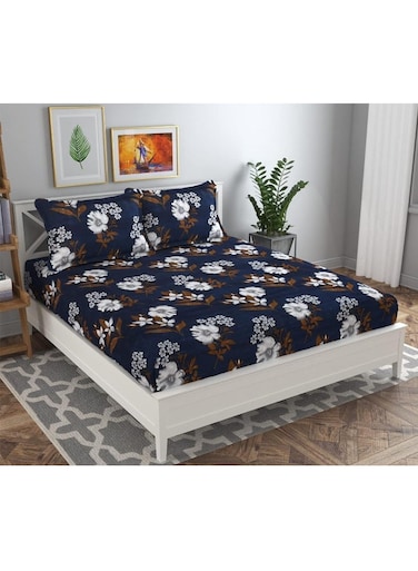 Glace Cotton 180 TC Big Flower Printed Single Bedsheets with 1 King Size Pillow Cover, (60x90 Inches, 4 x 6 Feet) 148 x 228 cm