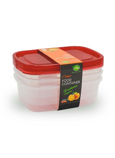 HOUSEWARE 3-Piece Crisper Food Container Set Large Red 22 x 12 x 16.5cm