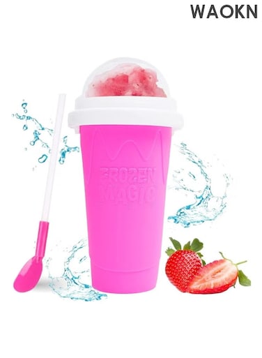 Slushy Maker Cup Frozen Magic Squeeze Cup Travel Portable Double Layer Silica Pinch Cup Summer Cooler Smoothie Cup Homemade Slushie Milkshake Maker DIY for Kids &amp; Adults&iuml;&frac14;&circ;Rose Red&iuml;&frac14;&permil;