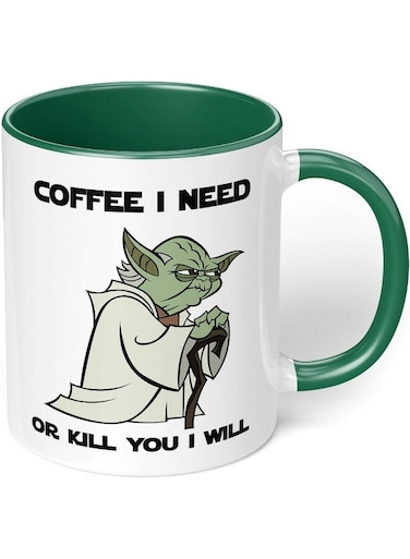 Your Wall 'Star Wars Yoda' Funny Quote - Perfect for your cuppa Coffee, Tea, Karak, Milk, Cocoa or whatever Hot or Cold Beverage you Drink! - 11 Oz - Green Handle &amp; Inside Colour By Spoil Your Wall