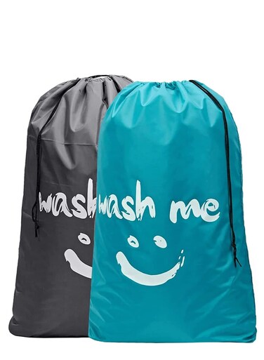 2pcs Travel Laundry Bag, 61*91cm Hamper Liner Laundry Sacks with Drawstrings, Nylon Extra Large Laundry Bags Dirty Clothes Storage Bag for Laundry Home Dorm Dirty Clothes Organizer, Blue and Grey