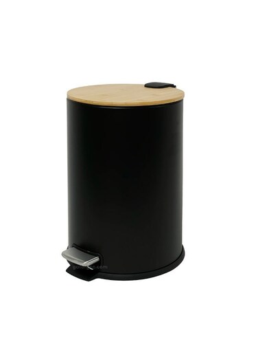 Soft-Close Pedal Bin &acirc;&euro;&ldquo; Bamboo Top &amp; Matte Black Body with Metal Pedal-18L
