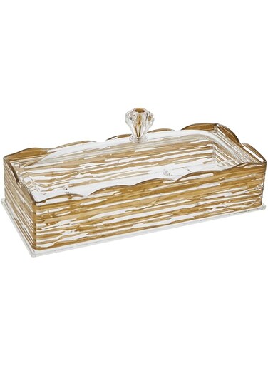 Vague Acrylic Cutlery Holder With Cover, Transparent/Gold