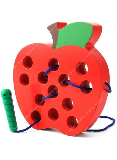 Baybee Wooden Apple Lacing Fruits Threading Game Puzzle Kids Toys, Wooden Fruits Toys with Caterpillar Lace, Learning Educational Baby Toys Block Puzzle for Kids 3+ Years Boys Girls