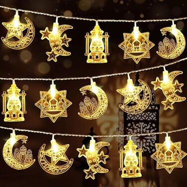 2025 Ramadan Decorations Lights, 20 LEDs Moon and Star Lights Battery Operated, Ramadan Decoration Lights for Eid Ramadan Home Decor, 10FT, Warm White