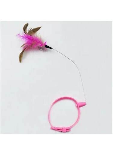 FDTY Cat Collar Toy Attached, Silicone Cat Teasing Wand Adjustable Cat Feather Collar Toys with Bell Cat Interactive Teaser Toys (Pink)