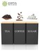 Set of 3 Tea Coffee Sugar Canisters, Kitchen Storage Jars with Bamboo Lid, Metal Storage Tin for Kitchen Containers &amp; Storage Black (8.5x8.5x15cm)