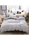4-Piece Simple Grid Duvet Cover Set Polyester White/Grey