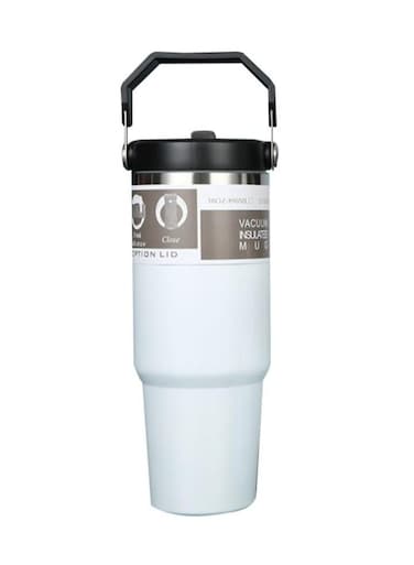 Stainless Steel Tumbler with Handle &amp; Straw Lid &acirc;&euro;&ldquo; Vacuum Insulated Water Bottle   Leak-Resistant Flip Lid   Reusable Cup for Home, Office, Car, or Travel   Keeps Drinks Hot or Cold