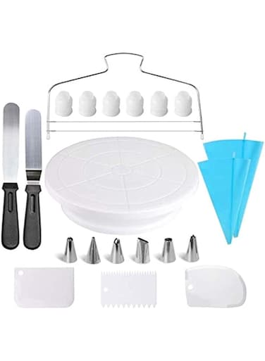 Cake Decorating Supplies,21pcs Cake Decorating Kit with Cake Rotating Turntable, Icing Spatulas,Cake Scrappers, Cake Cutter, Piping Nozzles,Pastry Bag,Piping Tip Couplers
