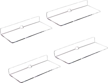 IEEK 4 PCS Clear Small Acrylic Floating Wall Shelves - 9 Inch Adhesive Display Shelf for Nintendo Switch, Smart Speaker, Security Cameras, Action Figures