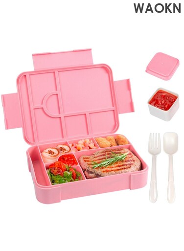 Children's solid color simple lunch box, separated large capacity lunch box, microwave heating lunch box, portable lunch box, food grade healthy and environmentally friendly material lunch box, with good sealing and leak prevention.
