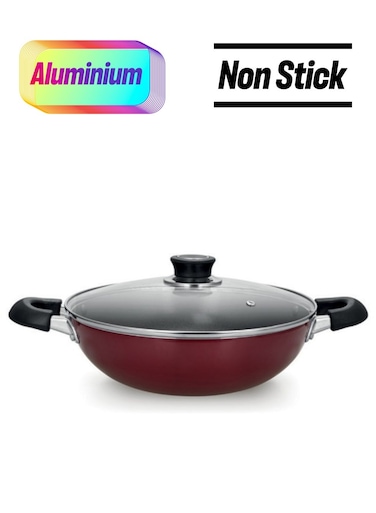 Aluminium Wok Pan with Glass Lid, 22CM &acirc;&euro;&ldquo; Non-Stick Granite Coating Frying Pan, Induction &amp; Dishwasher Safe Cookware with Heat-Resistant Handles, Ideal for Stir-Fry, Curry &amp; Sauteing Multi Color 22X7Cmcm