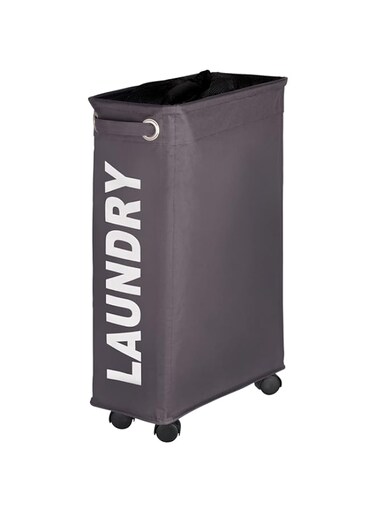 WENKO, Laundry Bin Corno, Polyester, Home &amp; Bedroom Clothes Hamper, Slim Space Saving with Large Capacity, 43 Litres, 18.5x60x40cm, Dark Grey
