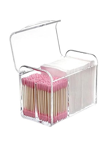 Cotton Ball and Swab Holder Organizer with Lid, Clear Acrylic Cotton Pad Container for Cotton Swabs, Q-Tips, Make Up Pads, Cosmetics and More Cotton Ball and Swab Holder Organizer with Lid