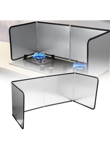 Lomeshow 4 Sided Stainless Steel oil Splatter Guard, Oil Guard, Foldable Oil Proof Baffle Splatter Guard, Nonstick Oil Splatter Guard Stove Heat Insulation Board for Cooking, 4 Panels