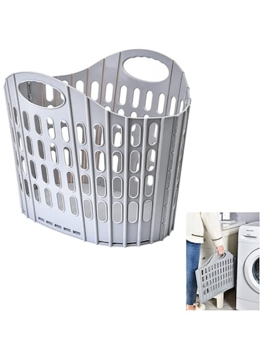 NEEMAY Large Collapsible Clothes Hamper, Folding Laundry Hamper, Foldable Clothes Laundry Basket Hamper High Capacity, Plastic Storage Laundry Box with Dual Handles, Toys Organizer Storage Bin Gray
