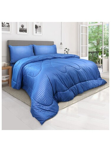 Linen Klub Down Alternative Comforter Set -Ultra Soft Brushed Stripe Microfiber Fabric, 200GSM Soft Fibersheet Filling, Size :Single 160 x 200cm , Color: Royal Blue