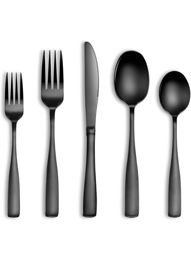 Pcs Black Silverware Set, Food-Grade Stainless Steel Flatware Set for 4, Square Cutlery Set, Mirror Polished Tableware Eating Utensils Set for Kitchen, Include Knife Fork Spoon Set,Dishwasher Safe