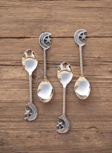 Home Set of 4 Silver Dessert Spoons &acirc;&euro;&ldquo; Star &amp; Moon Design