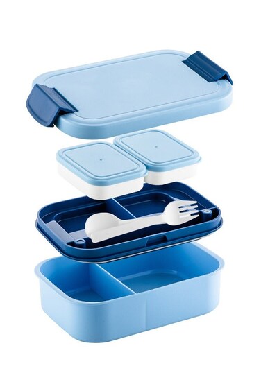 Lunch Box for Adults and Kids,Leak-proof Double-Layer 4 Compartments Bento Box with Fork and Spoon