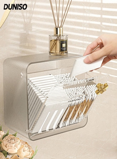 Wall-Mounted Storage Box with Partitions&iuml;&frac14;&OElig;Multifunctional Bathroom Cosmetics Organizer&iuml;&frac14;&OElig;Waterproof Transparent Visibility Storage Canister Holder&iuml;&frac14;&OElig;Space Saving&iuml;&frac14;&OElig;for Cotton Swabs, Cosmetics, Hairpins, and Dental Floss