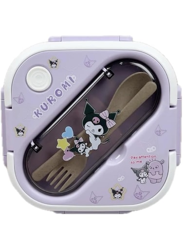 NALACAL Bento Lunch Box Container Set for Kids, with 3 Compartments and Cutlery, Portable Personal Sealed Plastic Utensils, Food Container Cute Kawaii Anime Kitty Bunny Dog, for School, work (Purple)