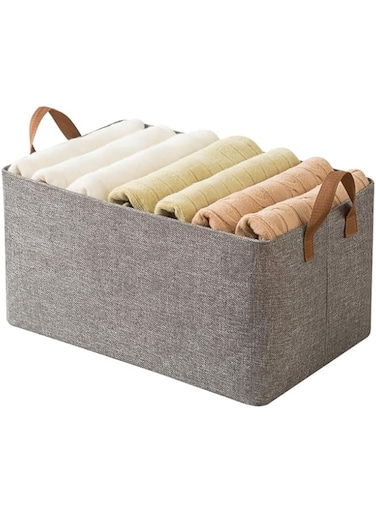 TAPIT Storage Baskets with Metal Frame 23L Linen Organizer Bins Fabric Shelf Baskets Folding Storage Bin Closet Organizers Storage Basket for Organizing Wardrobe Shelves Bedroom (Grey)