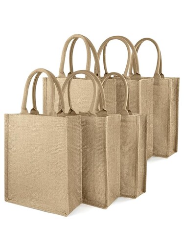 Ayieyill Jute Tote Bags, Burlap Bags with Laminated Interior and Soft Handles, Reusable Shopping Bags Grocery Bag, 6pcs Vertical Style, One size, beige