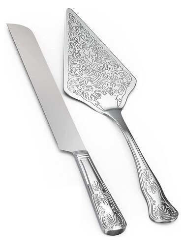 of 2 Rustic Silver Wedding Cake Knife and Serving Set for Weddings, Parties, Birthdays, and Anniversaries - Perfect Rustic Touch for Your Special Day