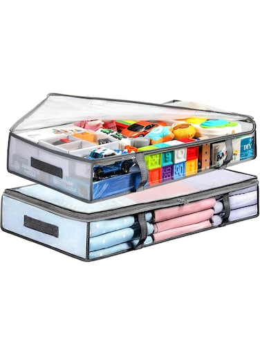 Pack Under Bed Storage Containers Bins, Humid-Proof Plastic Underbed Storage Bins, Clothes Storage and Organization Bags, Under the Bed Blanket Storage with Handles for Clothes, Bedroom