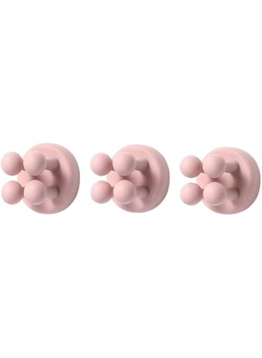 Kg20 Multipurpose Self Adhesive Hooks Holders for Hanging Towel Key Clothes Plug Cable, Silicone Hooks Stick to Wall Door, Holders for Kitchen Bathroom Home Office (3 Pieces) (PINK)