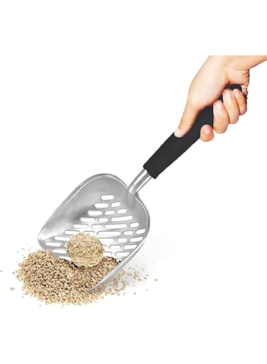 JZS Cat Litter Scoop, Aluminum Alloy Sifter Kitty Metal Scooper, Deep Shovel, Long Handle Poop Sifting Kitten Pooper Lifter Durable Heavy Duty for Litter Box(Black)