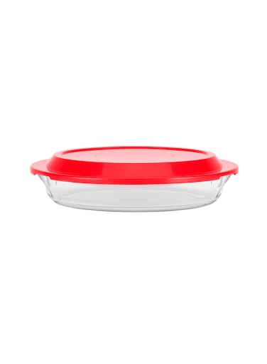 1.4 L Glass Baking Dish with Lid-RF12198/ Oval Tray Perfect for Baking and Serving/ Casserole with Easy Grab Handles and Knob/ Oven, Dishwasher and Freezer Safe Clear