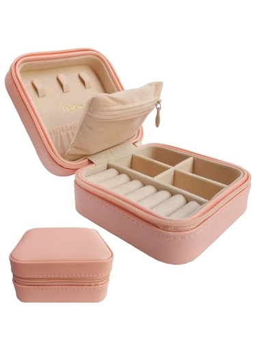 HerFav Travel Jewelry Organizer, Small Jewelry Box Mini Portable Jewelry Case for Rings Earrings &amp; Necklace for Women Girls (Pink)