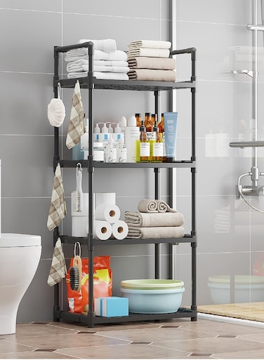 4-Tier Storage Shelf Organizer for Kitchen Bathroom Shelves Garage Home Pantry Closet Office Multi Rack Stand Units with Hooks and Handle Kitchen Shelving Unit Storage Shelves Organizerfor Jar and Bottles