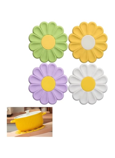 Kitchen Heat Resistant Mat, Silicone Pot Holders for Hot Pan and Pot Pads, Sunflower Trivet Pot Mat, Soft Anti Hot Placemats, Multipurpose Non-Slip Hot Pads for Kitchen Potholders, Spoon Holde 4PCS