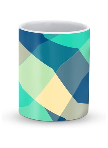 Stylizedd Designer Printed Coffee Mug with Heavy Duty Handle 11oz Ceramic Personalised Gift Mugs Cup [Microwave Safe &amp; Dishwasher Proof ] - Checkered Aqua