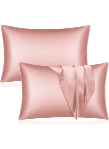 Satin Silk Pillow Case Cover for Hair and Skin, Soft Breathable Smooth Both Sided Silk Pillow Cover Pair (Standard - 50 x 65cm - 2pcs - Rose Gold)