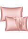 Satin Silk Pillow Case Cover for Hair and Skin, Soft Breathable Smooth Both Sided Silk Pillow Cover Pair (Standard - 50 x 65cm - 2pcs - Rose Gold)
