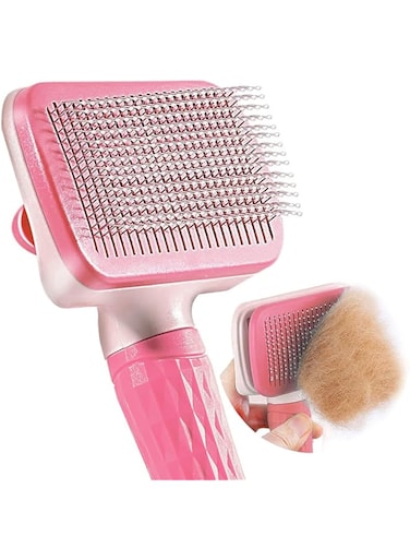 Dog Brush for Shedding, Pet Cat Brush for Shedding and Grooming, Dog Hair Removal Brush,Slicker Brush Long or Short Hair, Gentle Pet Groomer Comb Tangles &amp; Fur Removal (Pink)