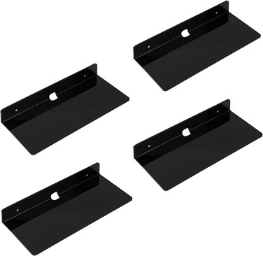 IEEK 4 PCS Small Acrylic Floating Wall Shelves - 9 Inch Adhesive Display Shelf for Nintendo Switch, Smart Speaker, and Action Figures - Black