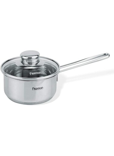 BAMBINO Saucepan with glass lid 14x6.5cm / 0.9LTR (stainless steel)