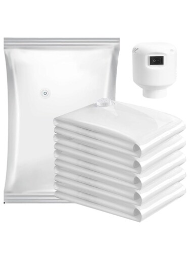 Vacuum Storage Bags with Electric Pump, Space Saver Bags,Vacuum Sealed Bags for Clothes,Comforters, Blankets and Bedding,6-Piece(1 Jumbo,1 Large,2 Medium,2 Small)