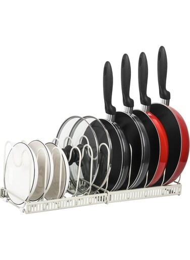 Rack - Expandable Pot &amp; Pan Organizer for Cabinet, 10 Adjustable Compartments (Apricot, 10)